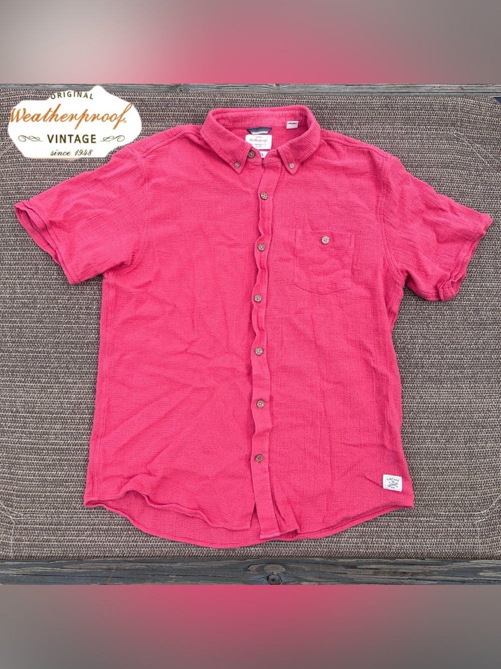 Weatherproof Men's Short-Sleeve Button-Down Shirt in Coral Pink